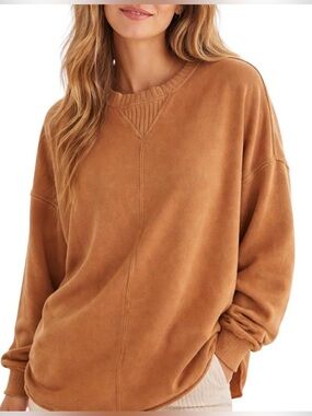 Aerie Oversized Camel Distressed Sweatshirt Size Small